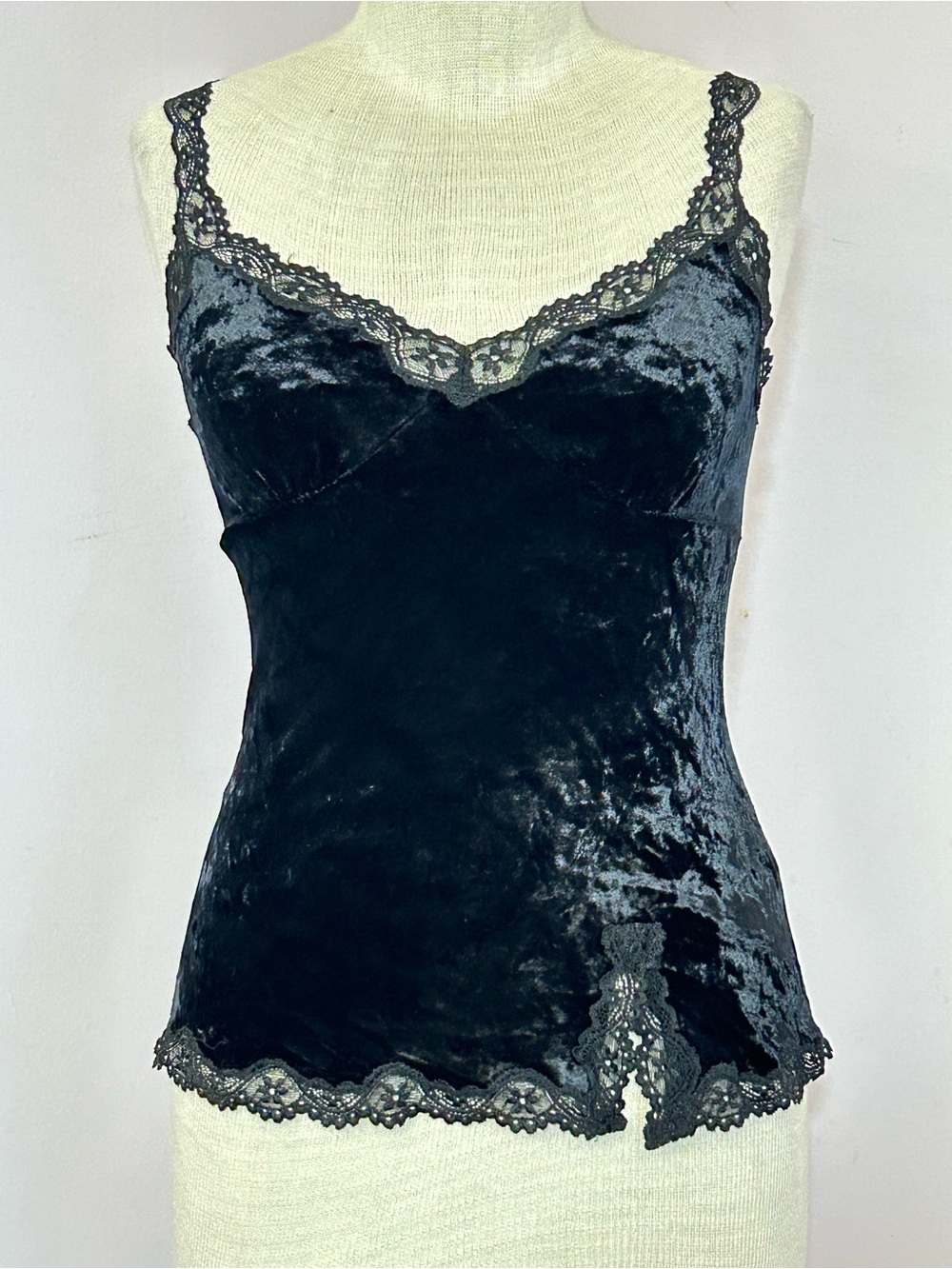 Y2k Express Black Velvet Cami Babydoll Lace Luxe Feminine Romantic XS